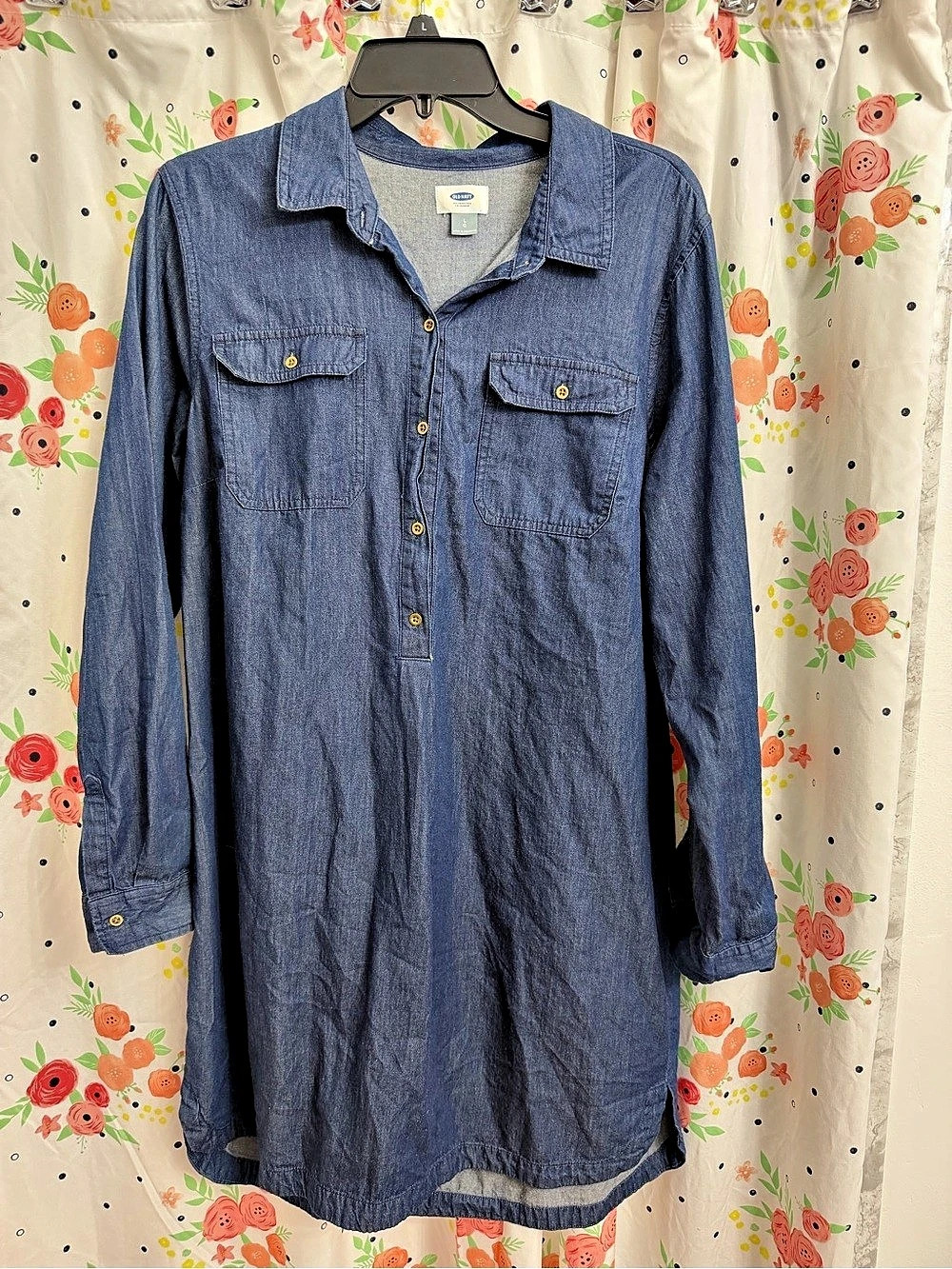 Old Navy Women’s LargeLong-Sleeve Denim Shirt Dress Blue Tunic